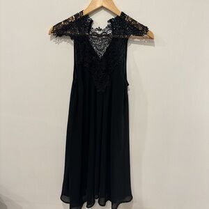 Black Lace Yoke Sleeveless Dress